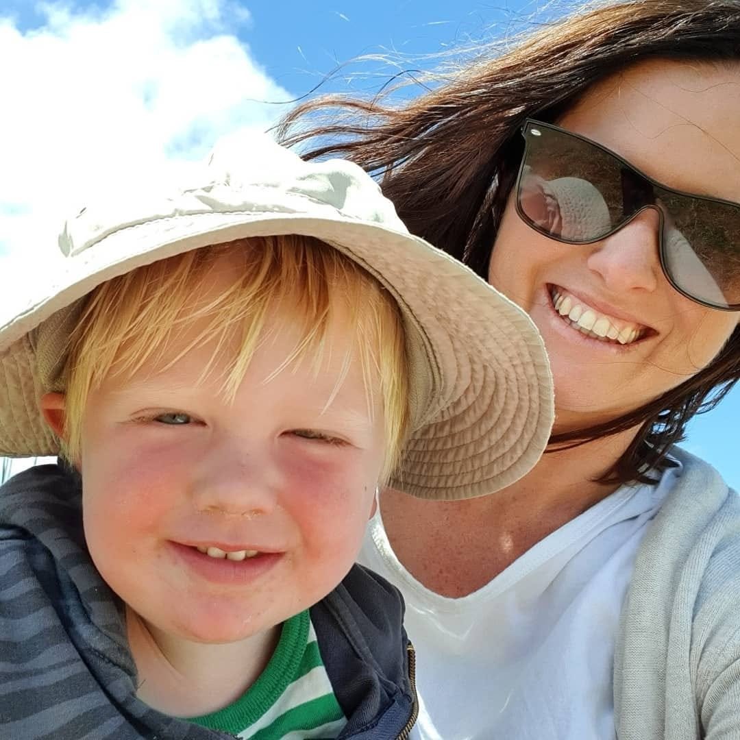 Harvey and his mum, beach selfie