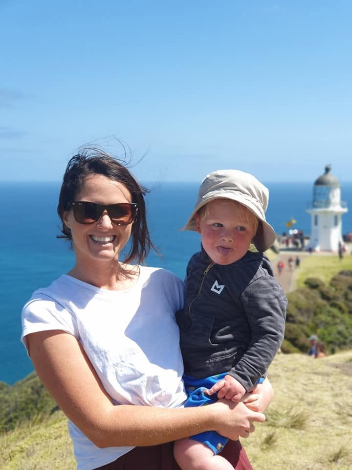 Harvey with his mum at Cape Reinga lighthouse